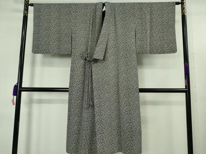 平和屋着物∞極上　道中着　ロング丈　単衣　花唐草文　黒×白　逸品　DZAB5362kh6