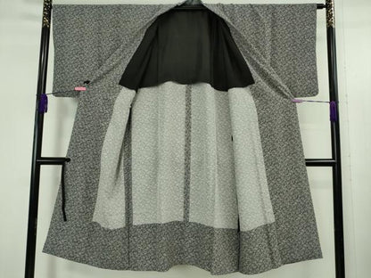 平和屋着物∞極上　道中着　ロング丈　単衣　花唐草文　黒×白　逸品　DZAB5362kh6
