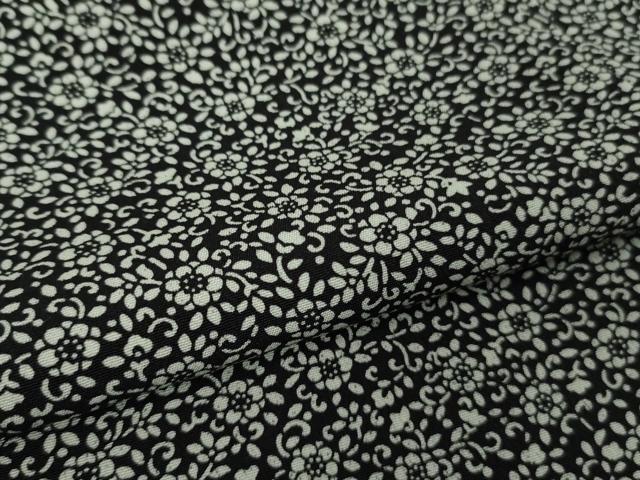 平和屋着物∞極上　道中着　ロング丈　単衣　花唐草文　黒×白　逸品　DZAB5362kh6