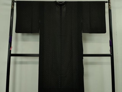 平和屋着物∞極上　道行コート　リバーシブル　スリーシーズン　春夏秋　塵除け　ロング丈　紋紗　格子　市松　黒地　逸品　DZAB5364kh6