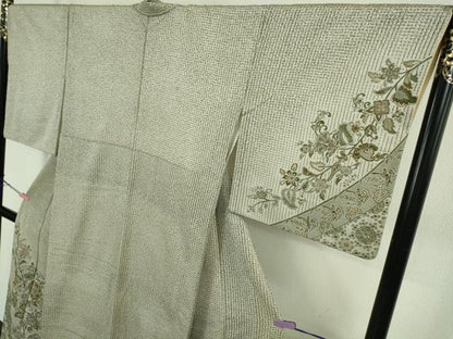 平和屋本店●極上　中国三大刺繍　スワトウ刺繍　汕頭刺繍　訪問着　天目織　更紗花唐草文　亜麻色地　金糸　金通し地　逸品　DZAB5375kh6