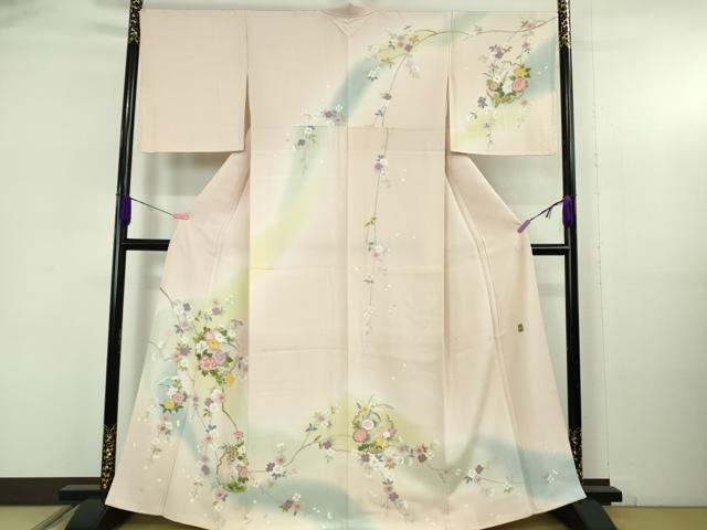 平和屋着物●極上　訪問着　友禅　作家物　雪輪花文　薄桜色地　暈し染め　逸品　未使用　DZAB5380kh6