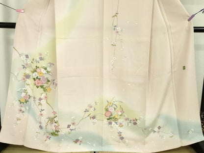 平和屋着物●極上　訪問着　友禅　作家物　雪輪花文　薄桜色地　暈し染め　逸品　未使用　DZAB5380kh6