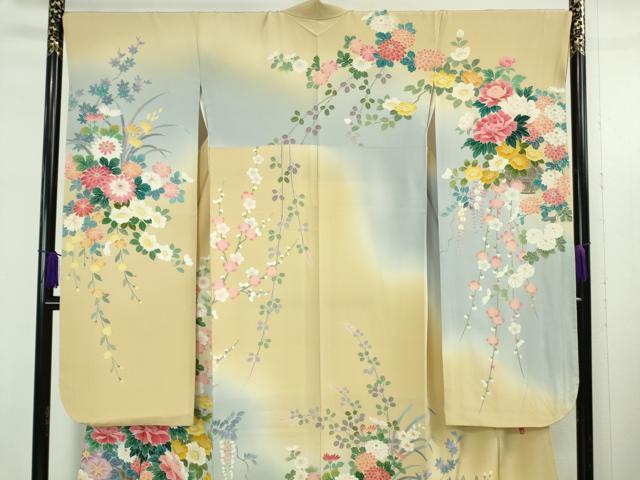 平和屋着物●極上　振袖　友禅　作家物　吉祥花文　暈し染め　逸品　DZAB5382kh6