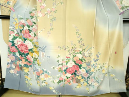 平和屋着物●極上　振袖　友禅　作家物　吉祥花文　暈し染め　逸品　DZAB5382kh6