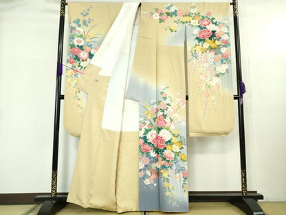 平和屋着物●極上　振袖　友禅　作家物　吉祥花文　暈し染め　逸品　DZAB5382kh6