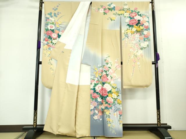 平和屋着物●極上　振袖　友禅　作家物　吉祥花文　暈し染め　逸品　DZAB5382kh6