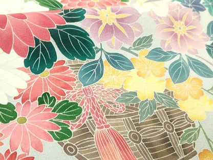 平和屋着物●極上　振袖　友禅　作家物　吉祥花文　暈し染め　逸品　DZAB5382kh6