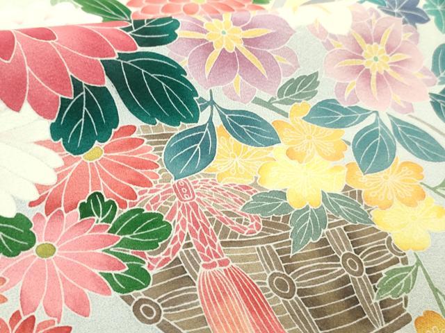 平和屋着物●極上　振袖　友禅　作家物　吉祥花文　暈し染め　逸品　DZAB5382kh6