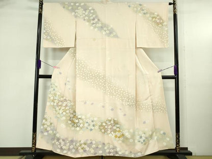 平和屋着物●極上　訪問着　駒刺繍　舞花文　失せウイ灰梅色地　暈し染め　金彩　逸品　DZAB5383kh6