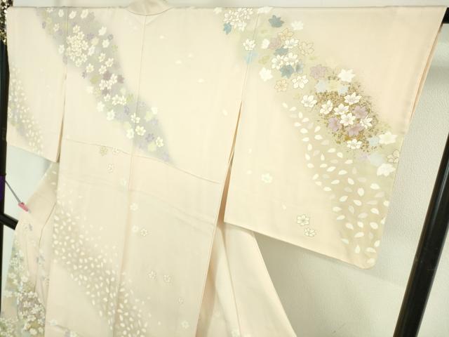 平和屋着物●極上　訪問着　駒刺繍　舞花文　失せウイ灰梅色地　暈し染め　金彩　逸品　DZAB5383kh6