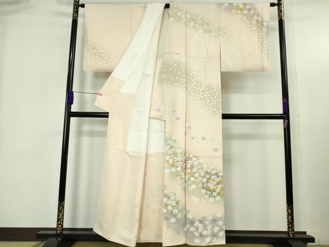 平和屋着物●極上　訪問着　駒刺繍　舞花文　失せウイ灰梅色地　暈し染め　金彩　逸品　DZAB5383kh6