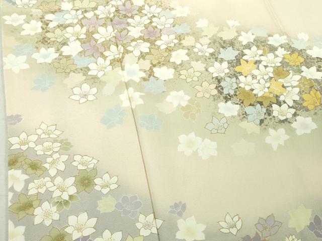 平和屋着物●極上　訪問着　駒刺繍　舞花文　失せウイ灰梅色地　暈し染め　金彩　逸品　DZAB5383kh6