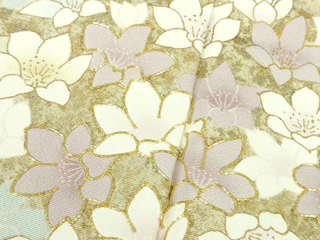 平和屋着物●極上　訪問着　駒刺繍　舞花文　失せウイ灰梅色地　暈し染め　金彩　逸品　DZAB5383kh6