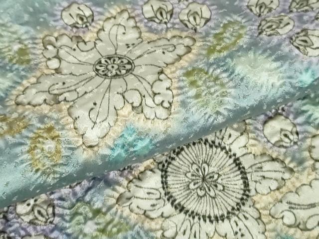 平和屋本店●最高級 初代 久保田一竹 幻の辻が花 色留訪問着 絞り 辻が花12個 青竹色地 暈し染め 金通し地　さが美扱い　逸品　DZAB5384kh6