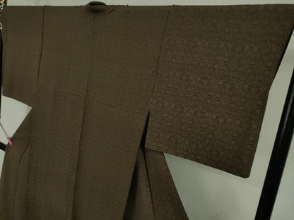 平和屋着物●極上　お召　葡萄唐草地紋　赤墨色　逸品　DZAB5387kh6