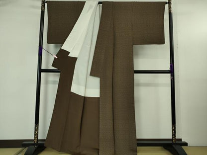 平和屋着物●極上　お召　葡萄唐草地紋　赤墨色　逸品　DZAB5387kh6