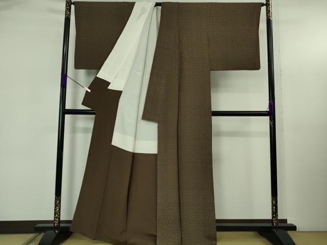 平和屋着物●極上　お召　葡萄唐草地紋　赤墨色　逸品　DZAB5387kh6