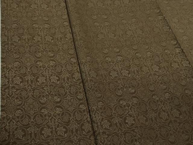 平和屋着物●極上　お召　葡萄唐草地紋　赤墨色　逸品　DZAB5387kh6