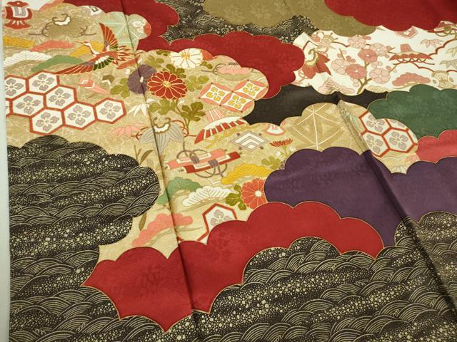 平和屋本店●極上　皇室献上作家　藤井寛　振袖　駒刺繍　雲重ね　宝尽くし飛鶴文　金彩　逸品　DZAB5388kh6