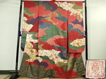 平和屋本店●極上　皇室献上作家　藤井寛　振袖　駒刺繍　雲重ね　宝尽くし飛鶴文　金彩　逸品　DZAB5388kh6