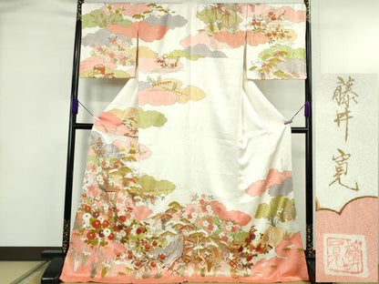 平和屋本店●極上　皇室献上作家　藤井寛　訪問着　駒刺繍　御所車吉祥花文　金彩　ロング丈　逸品　未使用　DZAB5389kh6