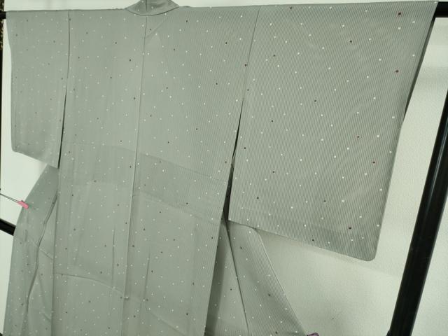 平和屋着物＊極上 夏物 小紋 縦絽 てんとう虫 豆がら茶色地 銀彩 逸品 未使用 DZAB5392kh6