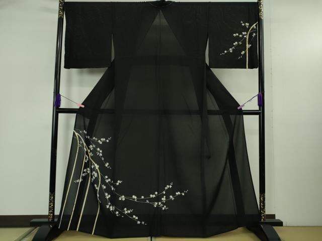 平和屋本店＊極上 夏物 訪問着 絽縮緬 枝垂れ花 黒地 金彩 逸品 未使用 DZAB5393kh6