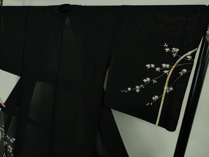 平和屋本店＊極上 夏物 訪問着 絽縮緬 枝垂れ花 黒地 金彩 逸品 未使用 DZAB5393kh6