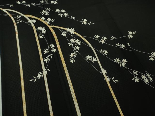 平和屋本店＊極上 夏物 訪問着 絽縮緬 枝垂れ花 黒地 金彩 逸品 未使用 DZAB5393kh6