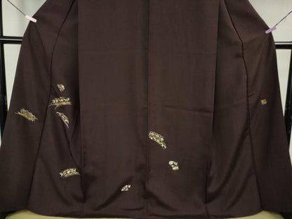 平和屋本店●極上　創業460年・千總　訪問着　紬地　刺繍　草花文　紫黒色地　金糸　東武百貨店扱い　逸品　DZAB5398kh6
