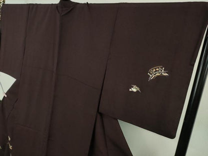 平和屋本店●極上　創業460年・千總　訪問着　紬地　刺繍　草花文　紫黒色地　金糸　東武百貨店扱い　逸品　DZAB5398kh6