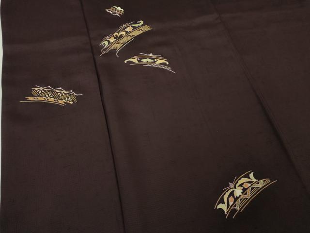 平和屋本店●極上　創業460年・千總　訪問着　紬地　刺繍　草花文　紫黒色地　金糸　東武百貨店扱い　逸品　DZAB5398kh6