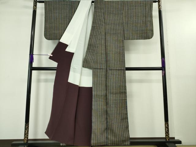 平和屋本店●極上　浦野理一　経節紬　縞　たとう紙付き　逸品　DZAB5401kh6