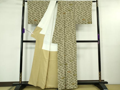 平和屋本店●極上　銀座　志ま亀　訪問着　波　青海波　鬼しぼ縮緬　たとう紙付き　逸品　DZAB5404kh6