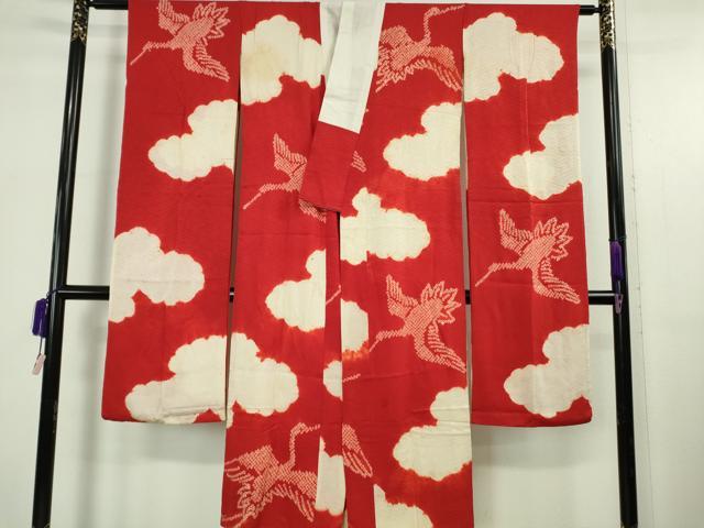 平和屋本店●極上　アンティーク　大正ロマン　振袖・長襦袢(袷)セット　刺繍　御所車飛鶴花文　黒地　金彩　逸品　DZAB5406kh6