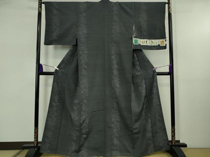 平和屋着物●極上　結城紬　100亀甲　飛び亀甲柄　草花間道　青褐色地　銀座おゝぎ屋　証紙付き　逸品　DZAB5408kh6