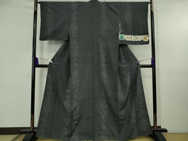 平和屋着物●極上　結城紬　100亀甲　飛び亀甲柄　草花間道　青褐色地　銀座おゝぎ屋　証紙付き　逸品　DZAB5408kh6