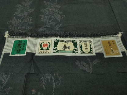 平和屋着物●極上　結城紬　100亀甲　飛び亀甲柄　草花間道　青褐色地　銀座おゝぎ屋　証紙付き　逸品　DZAB5408kh6