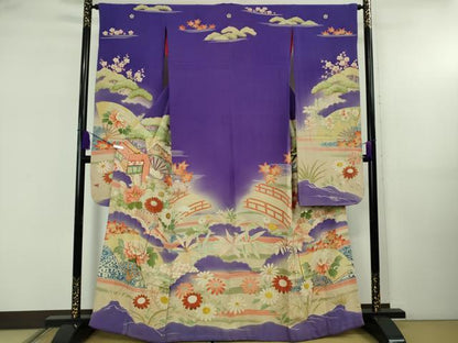 平和屋本店●極上　アンティーク　大正ロマン　振袖　御所車渡橋花文　暈し染め　逸品　DZAB5410kh6