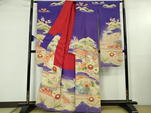 平和屋本店●極上　アンティーク　大正ロマン　振袖　御所車渡橋花文　暈し染め　逸品　DZAB5410kh6