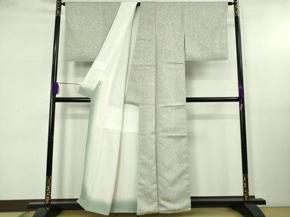 平和屋着物●極上　お召　瓢箪唐草文　薄い白緑色地　逸品　未使用　DZAB5413kh6
