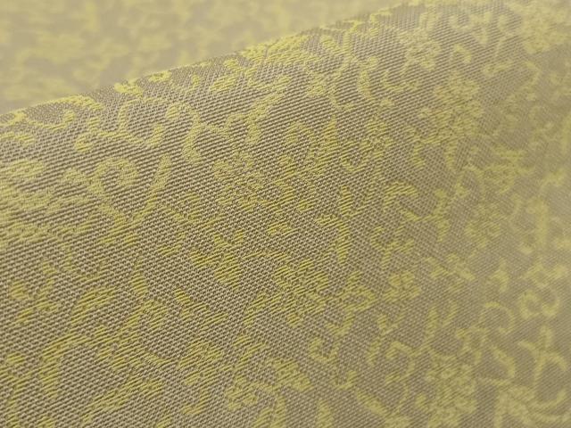 平和屋着物▽極上　お召　黄金糸　単衣　うす衣　花唐草文　枯野色地　反端付き　逸品　未使用　DZAB5414kh6