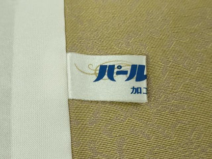 平和屋着物▽極上　お召　黄金糸　単衣　うす衣　花唐草文　枯野色地　反端付き　逸品　未使用　DZAB5414kh6