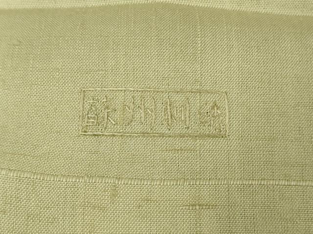 平和屋着物▽極上　京都老舗　尾峨佐染繍　訪問着　生紬　単衣　総刺繍　蘇州刺繍　風景花文　砂色地　金糸　反端付き　逸品　DZAB5416kh6