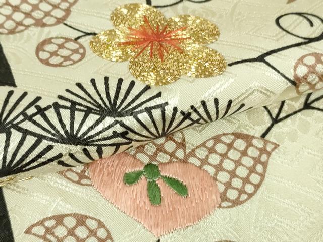 平和屋本店●極上　訪問着　駒刺繍　松竹梅　文字文　鳥の子色地　金糸　逸品　未使用　DZAB5418kh6