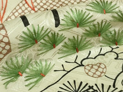 平和屋本店●極上　訪問着　駒刺繍　松竹梅　文字文　鳥の子色地　金糸　逸品　未使用　DZAB5418kh6