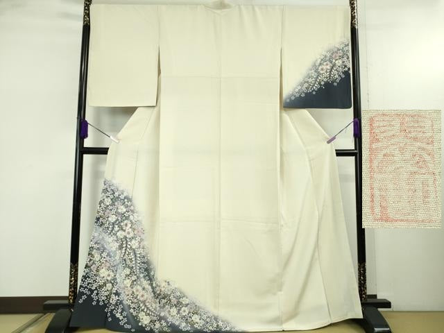 平和屋本店●極上　越後十日町の一流染匠　桐屋・翠山工房　訪問着　辻が花　象牙色地　金彩　やまと誂製　逸品　DZAB5421kh6
