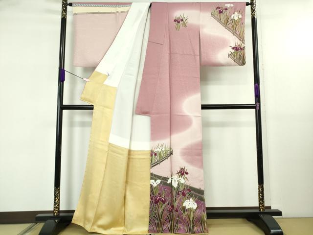 平和屋着物●極上　世界的友禅作家　千地泰弘　訪問着　杜若　板橋　長春色地　暈し染め　金彩　逸品　DZAB5422kh6
