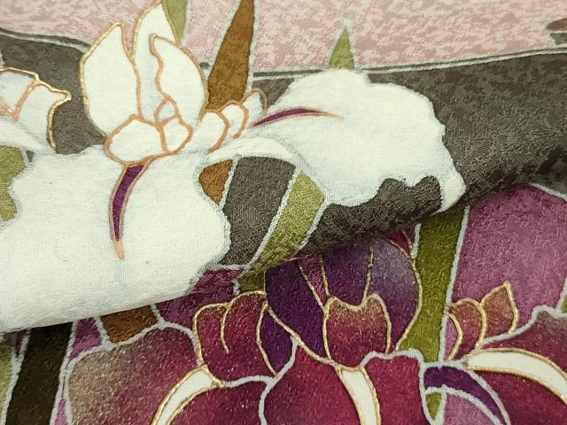 平和屋着物●極上　世界的友禅作家　千地泰弘　訪問着　杜若　板橋　長春色地　暈し染め　金彩　逸品　DZAB5422kh6